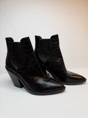 Rebecca minkoff Black Croc-Embossed Leather Ankle Boots - Women size 7